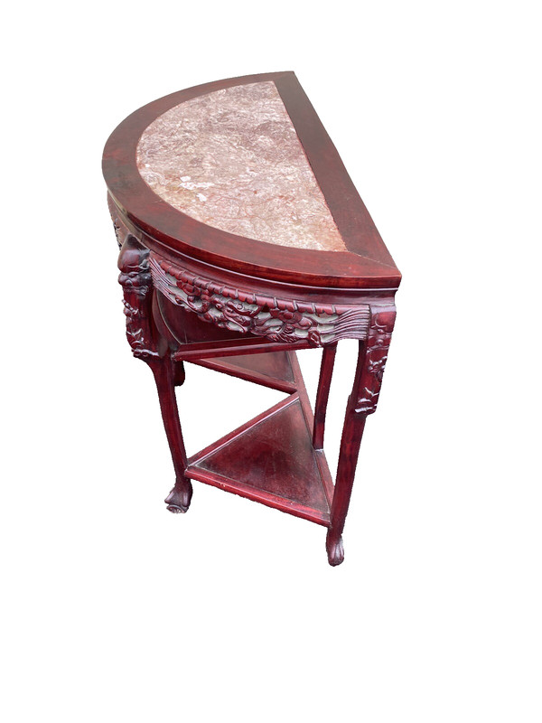 65112 Oriental Mahogany Console Table Hall Stand w/ Marble insert gallery