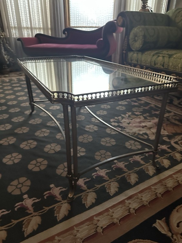 Maison Jansen Low Table Silvered Bronze And Mirrored Glass Top , Signed JANSEN gallery