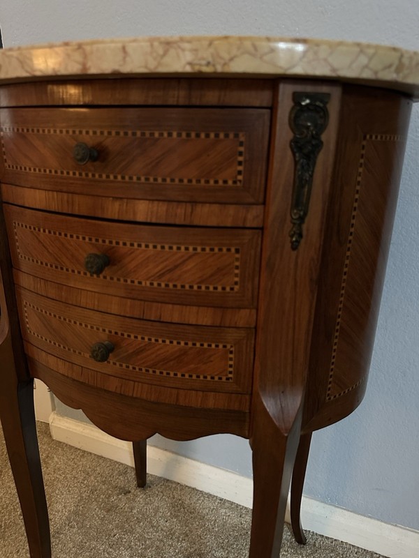 Antique 1920s Louis XV French Walnut Side Table w/Ormolu Bronze Marble France gallery