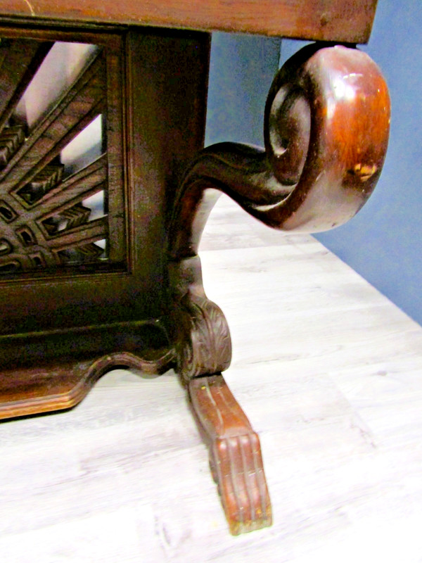 Antique French Style Hardwood Two Drawer Console Table Swan Legs circa 1800s gallery