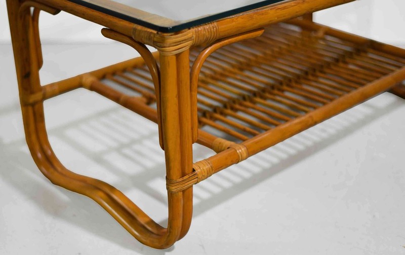 Vintage Palm Beach 2 Strand Rattan Bamboo Coffee Table Style of Franco Albini gallery