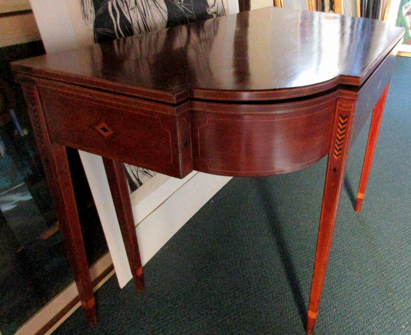 YES A 48" WIDE LARGE ANTIQUE AMERICAN FEDERAL INLAID CHERRY CARD TABLE RARE SIZE gallery