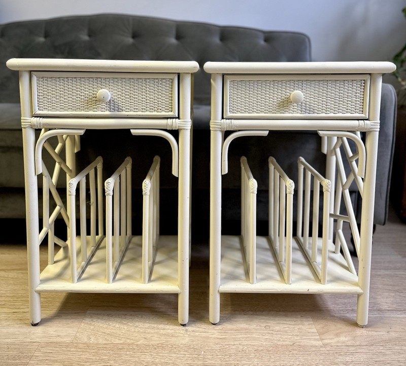 Bamboo Rattan Wood Side End Table Magazine Stand Boho 60’s 70’s Rustic 25” MCM