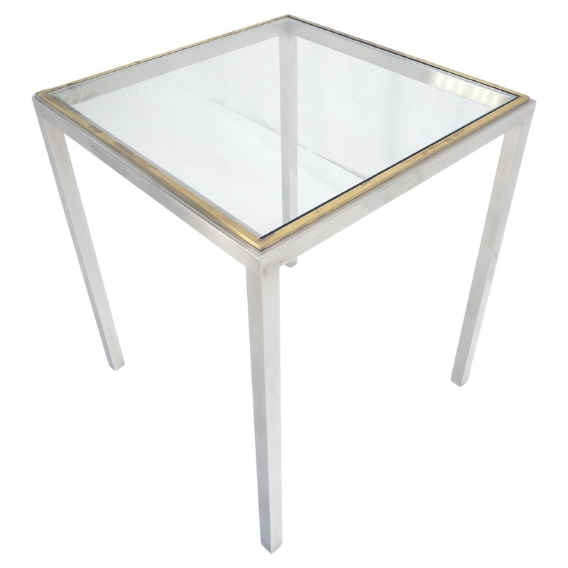 Chrome Brass Glass Top 24″ Square Italian Mid Century Modern Side Table Stand