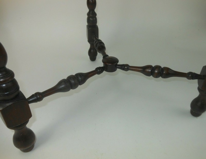 Antique Kittinger Triangle Walnut Table Stand w Turned Legs Triangle Top gallery