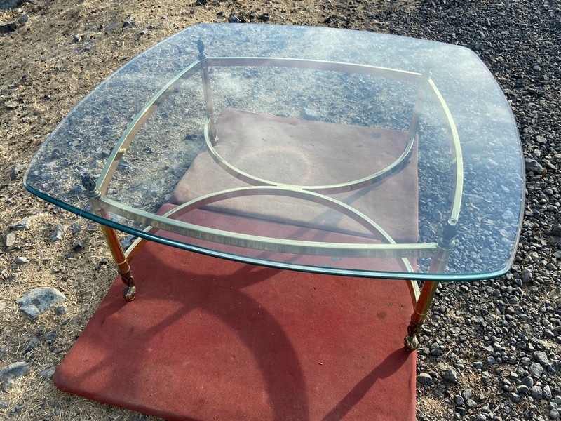 Vintage Mid Century Hollywood Regency Brass And Beveled Glass Top Coffee Table gallery
