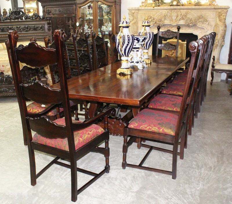 Exceptional Antique Style Hardwood 12' x 46" x 2" thick Dining/Conference Table gallery