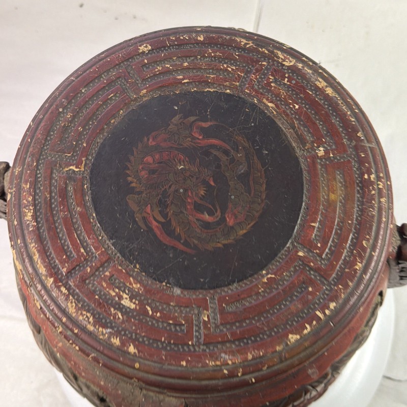 Vintage Meiji Era Japanese Nouveau Dragon Carved Wood Stool End Table gallery