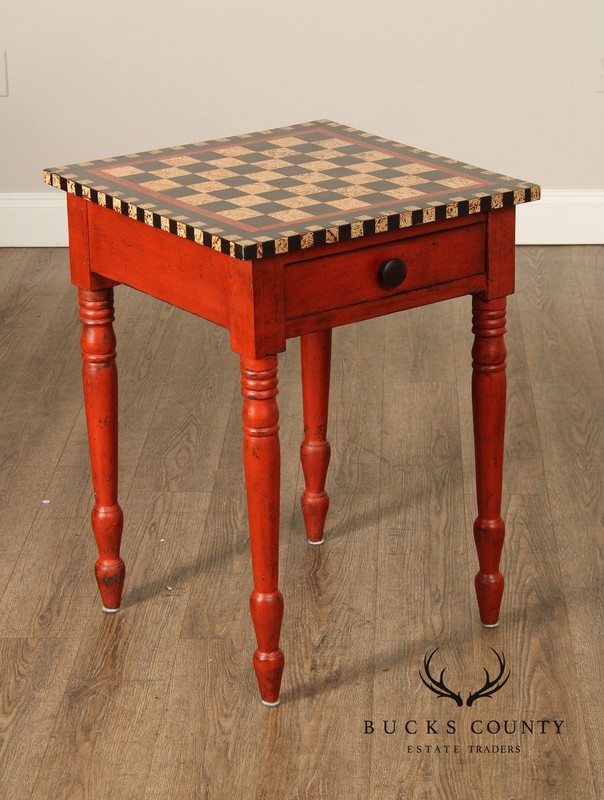Antique Sheraton Painted Checker Board Top Side Table gallery