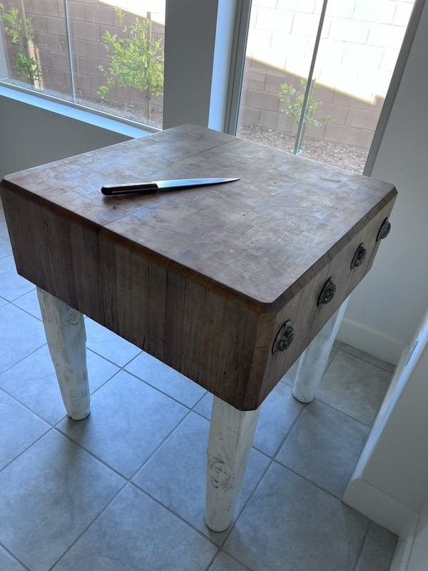 Vintage/Antique Butcher Block Solid Wood Table, 2 Sets Legs - MUST SEE gallery