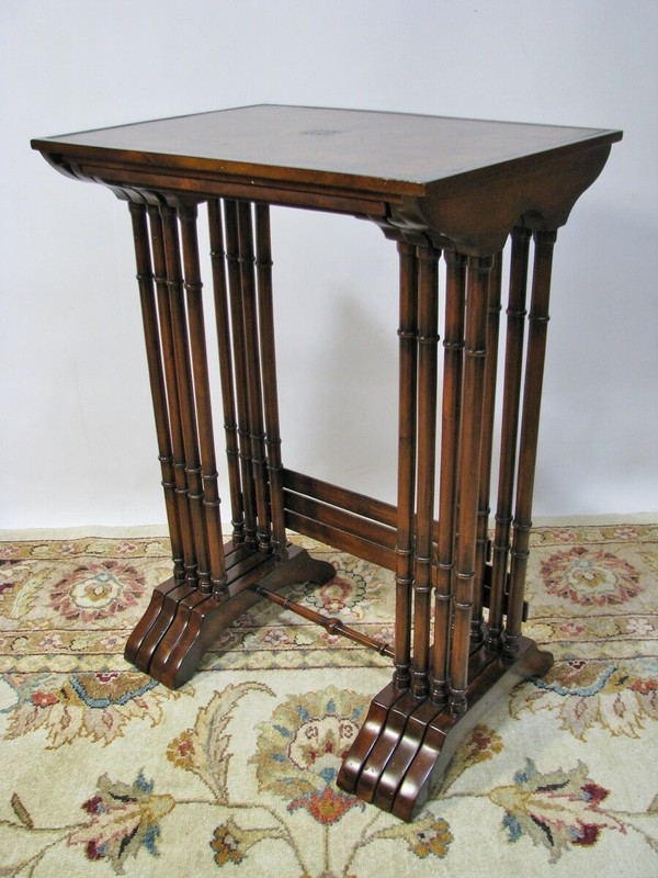 Theodore Alexander Set of 4 Georgian Style Mahogany Nesting Tables Faux Bamboo gallery