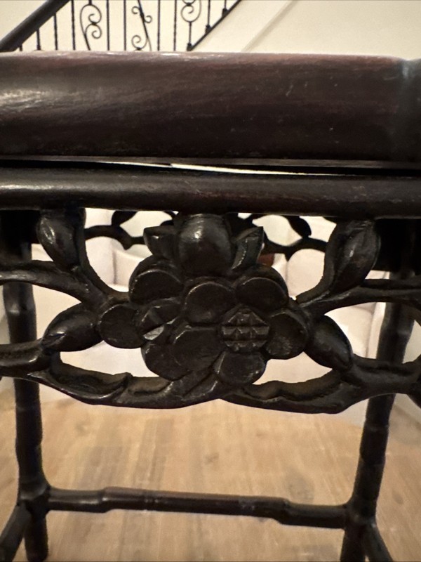 RARE Antique Asian Carved Rectangular Rosewood Plant Stand End Table 1800s gallery
