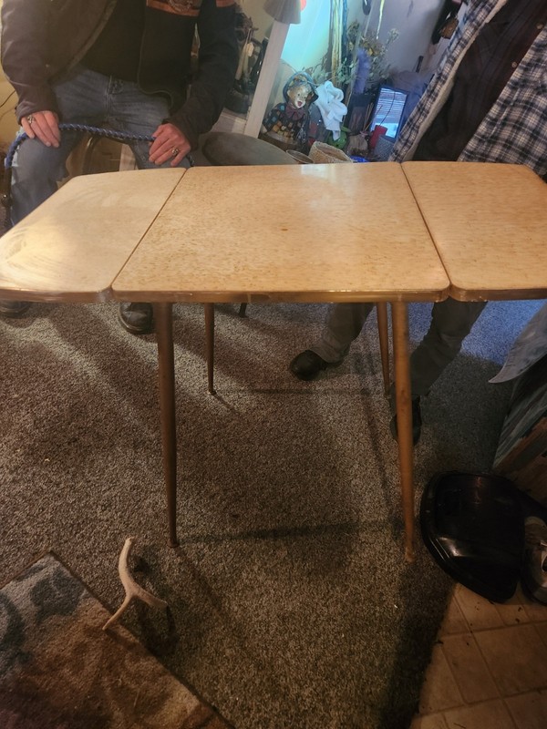 Rare Vintage Cracked Ice Chrome Leg Dining Table w/Drop Leafs