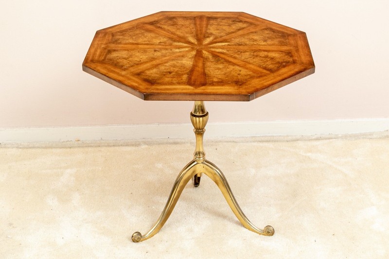 Early 20th Century Finely Figured Parquetry Octagonal Top Tripod Side Table gallery