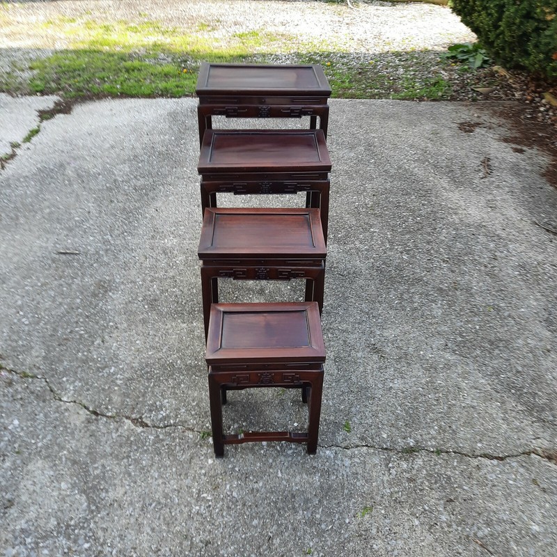 Vintage Rosewood Asian Nesting Tables Set of 4