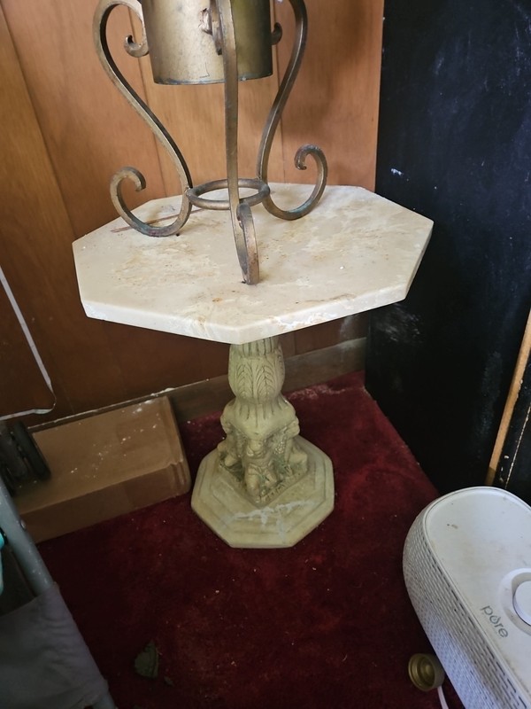 1970’s Side Table With Octagon, Stone, Top And Carved Base ￼