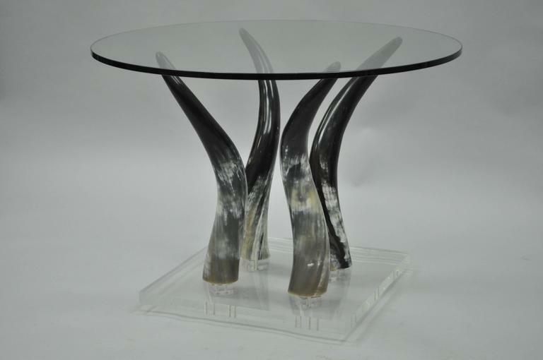 Mid Century Modern Chic Lucite and Horn Round Glass Occasional Side Table gallery