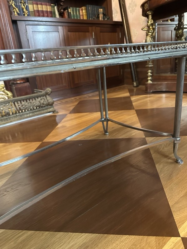 Maison Jansen Low Table Silvered Bronze And Mirrored Glass Top , Signed JANSEN gallery
