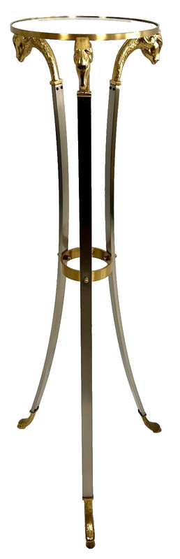 Italian Maison Jansen Brass Steel Ram Heads Pedestal Stand Table