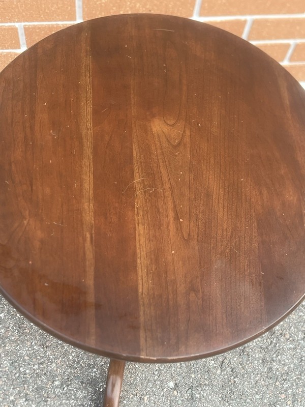 Vintage Mahogany Tripod Beveled Edge Round Top Wine / Side Table Free Shipping gallery