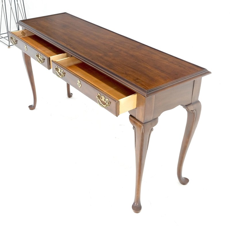 Solid Cherry Queen Ann Style Brass Drop Pulls Two Drawers Console Table MINT gallery