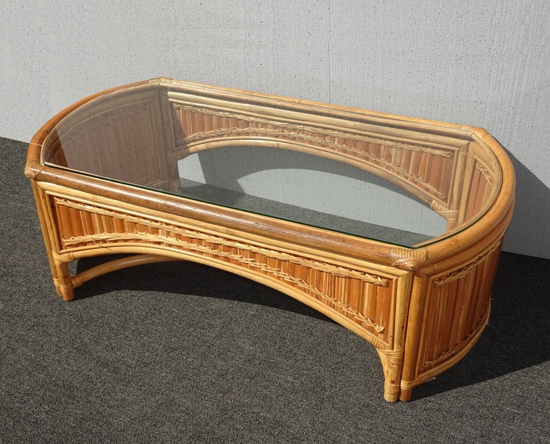 Vintage Bamboo Rattan Coffee Table Tiki Palm Beach Style French Country Style gallery