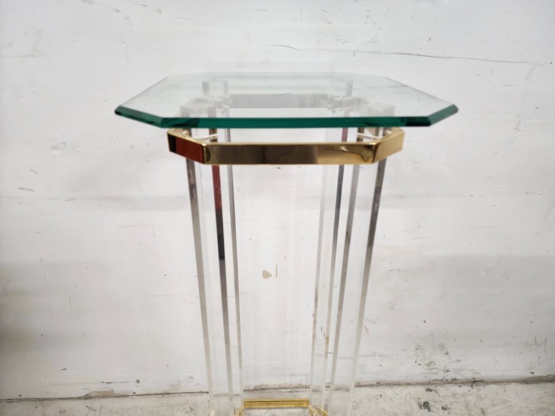 Lucite Pedestal Display Stand CHARLES HOLLIS JONES Style 24 Karat Gold Plated gallery