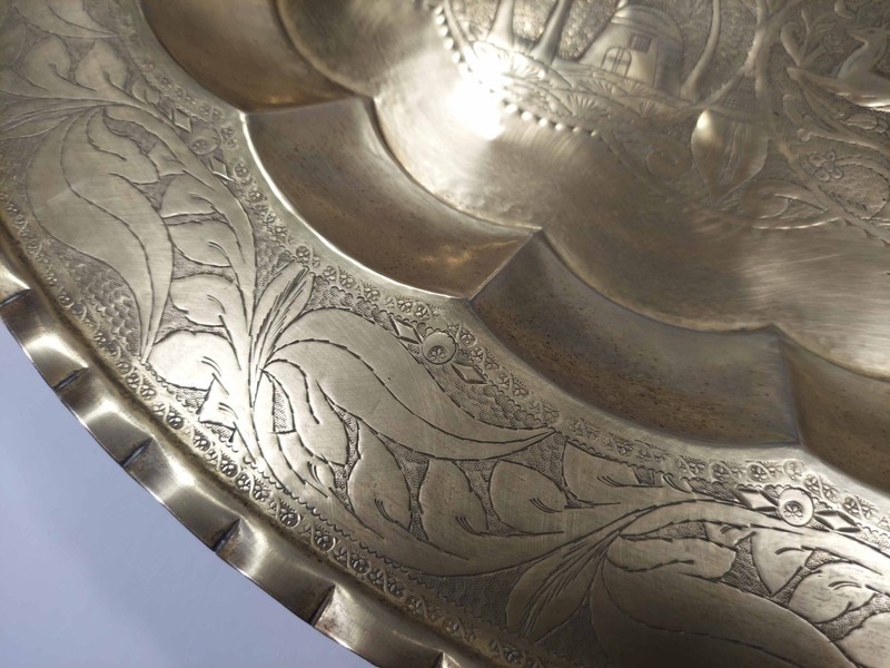 31" Brass Islamic Table Top Middle East Tripoli Libya 1954 Adnan Bezanti gallery