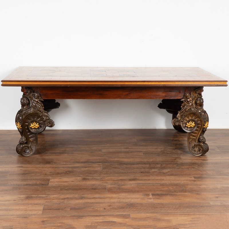 Antique Entryway Table With Inlaid Top and Bronze Legs, Italy circa 1860-80 gallery