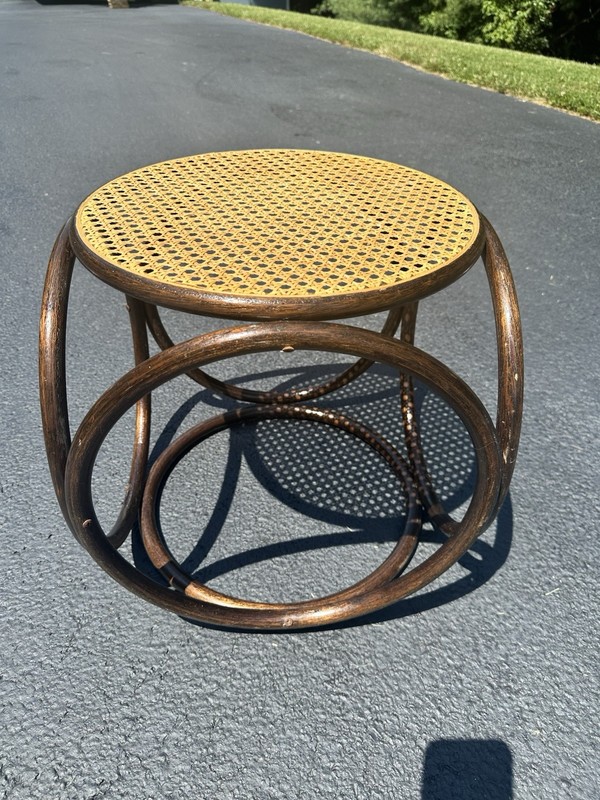 VTG Bentwood Rattan Wicker Footstool W Cane Top. 16x16x16 Thonet Style