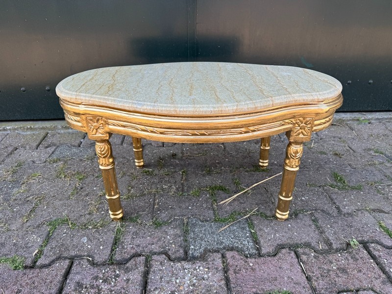 Table French Louis XVI Gold Beech Marble 1950 Oval Coffee Side Accent Table gallery