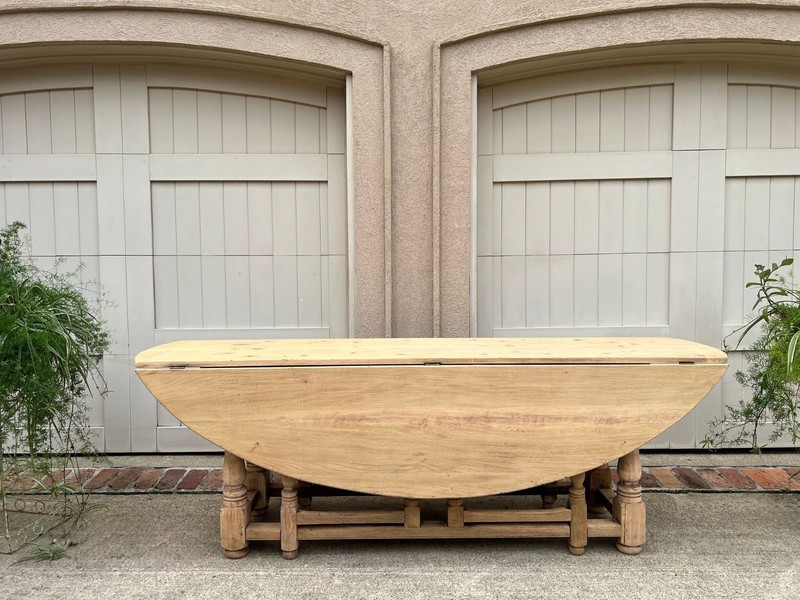 Antique French Hunt Wake DINING Table Bleached Oak LARGE Gate Leg Console c1880 gallery