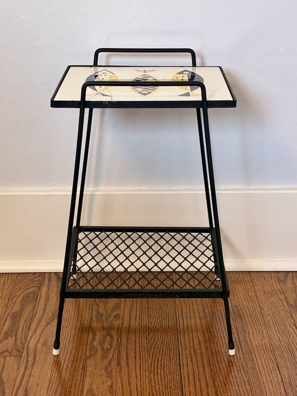 Mid Century Modern Wrought Iron Tile Top Atomic Fish Germany End Accent Table gallery