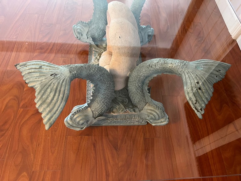 Special Vintage Neoclassical Cast Metal Bronze French Table Fish Koi Dolphin gallery