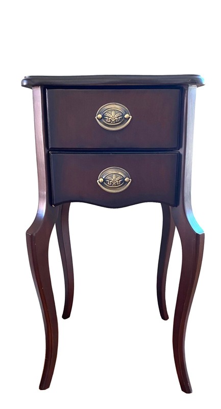Vintage European Brown Wood tall table /end table with two drawers – 27.5″ tall