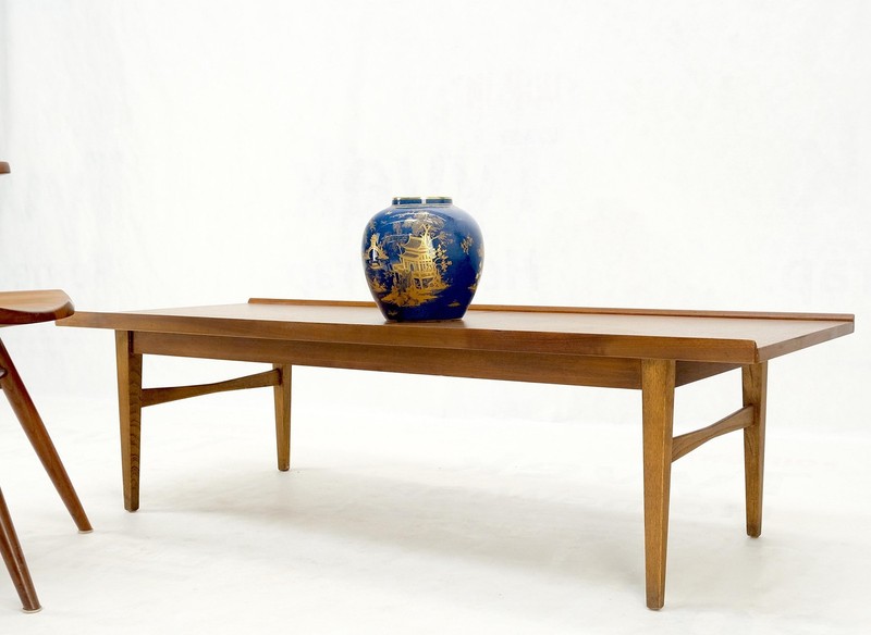 Danish Mid-Century Modern Walnut Long Rectangle Coffee Table W Rolled Edge Mint! gallery