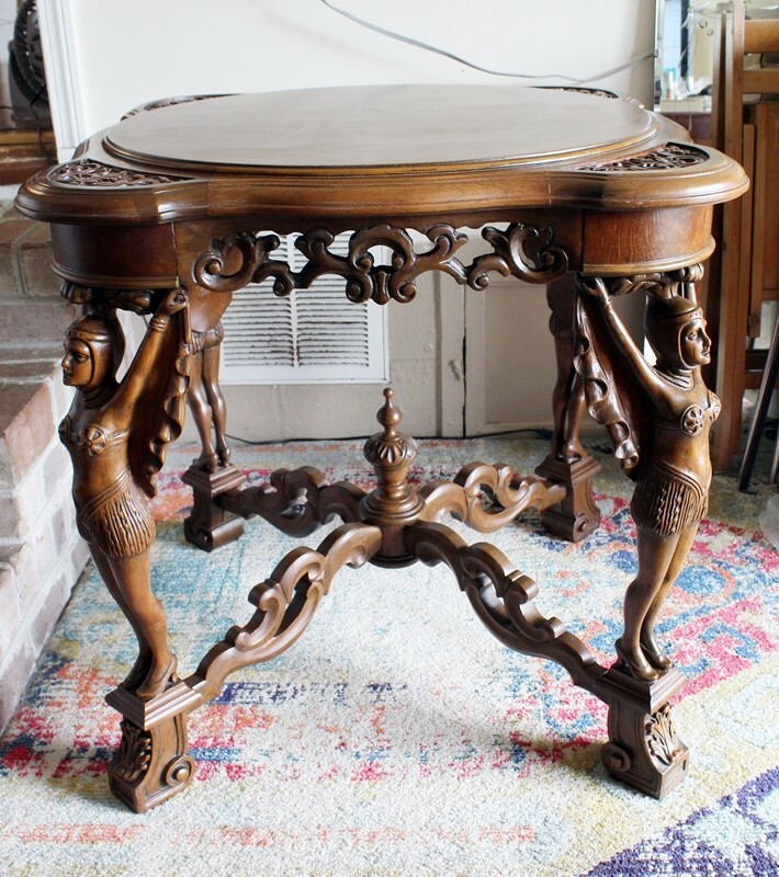 Rare 1920s Novelty Wood Carved Flapper Girl Table, by Amfurnoco