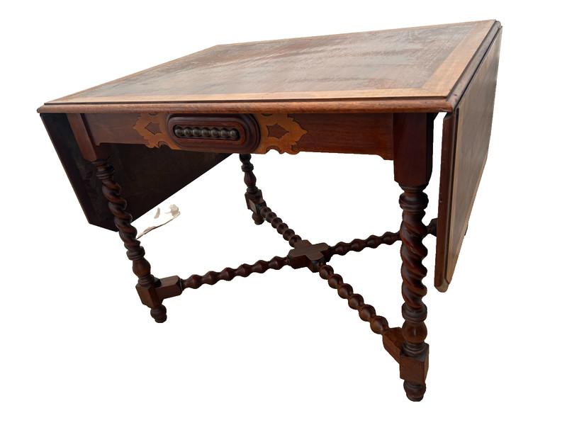 Antique Expanding Dining Table Barley Twist Legs Drop Down side leaves gallery