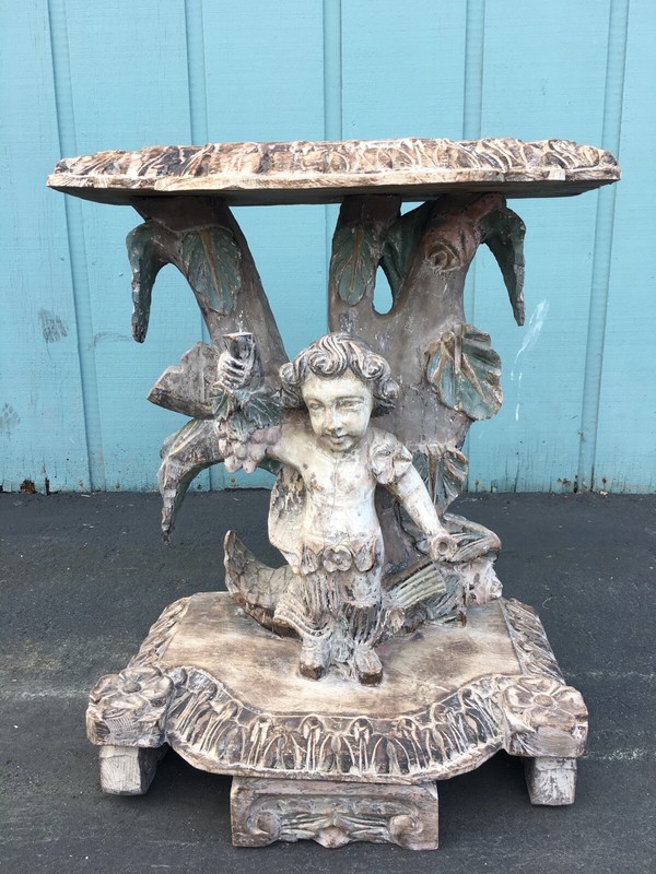 Antique Mexican Side Table Console Bacchus Wine Grapes Vineyard Early California