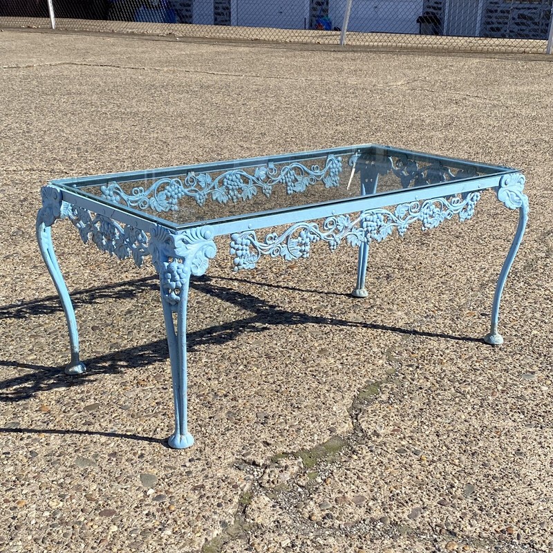 Vintage Molla Victorian Cast Aluminum Metal Glass Top Garden Patio Coffee Table gallery