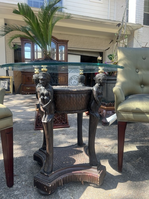 Mid 20th Century Wood Hand Carved Colonial Tribal Side Table From The Congo…