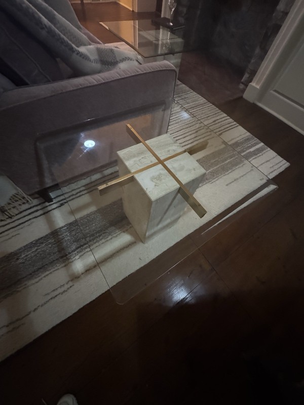 4 Travertine Brass Glass Top End Tables(2) Sofa& Coffee Tables Style of Artedi gallery