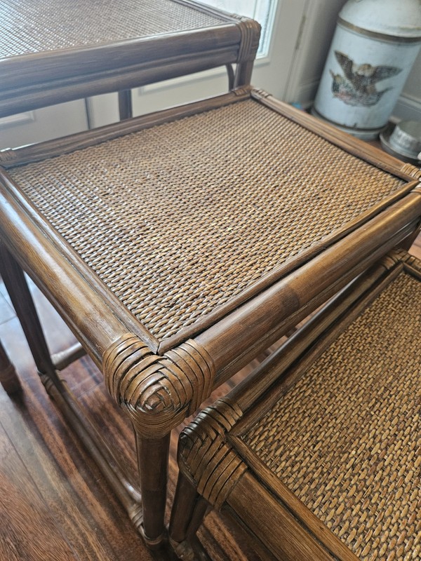 Vintage MidCentury Set PalmBeach Regency Wicker & Rattan Nesting Tables-Very... gallery