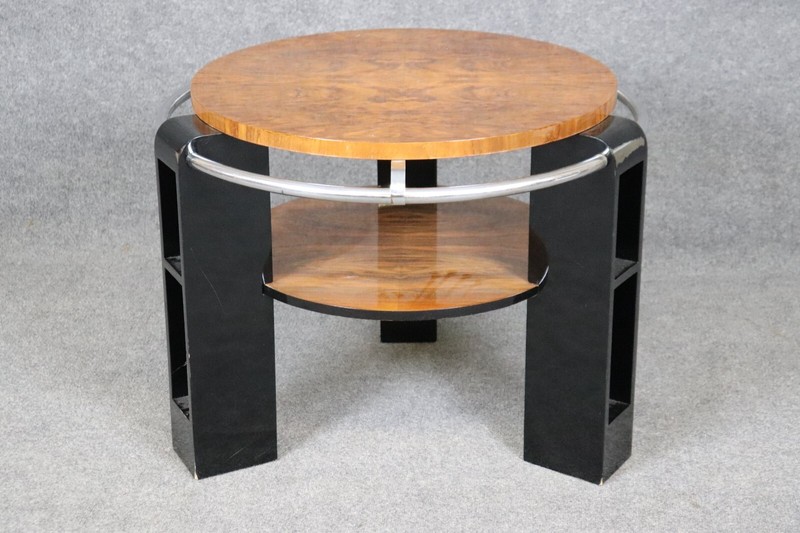 Art Deco Style Circassian Walnut and Ebonized Lacquer Center Coffee Table