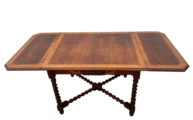 Antique Expanding Dining Table Barley Twist Legs Drop Down side leaves