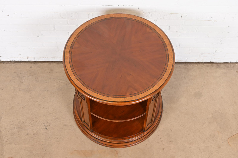 Ethan Allen Regency Carved Banded Mahogany Three-Tier Drum Side Table gallery