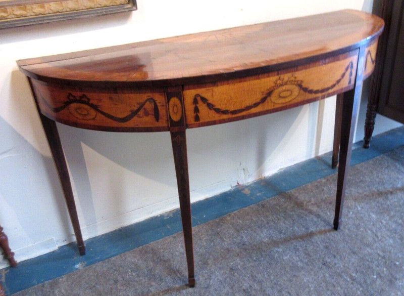 ANTIQUE ENGLISH NEOCLASSICAL STYLE GEORGE III INLAID SATINWOOD CONSOLE TABLE gallery
