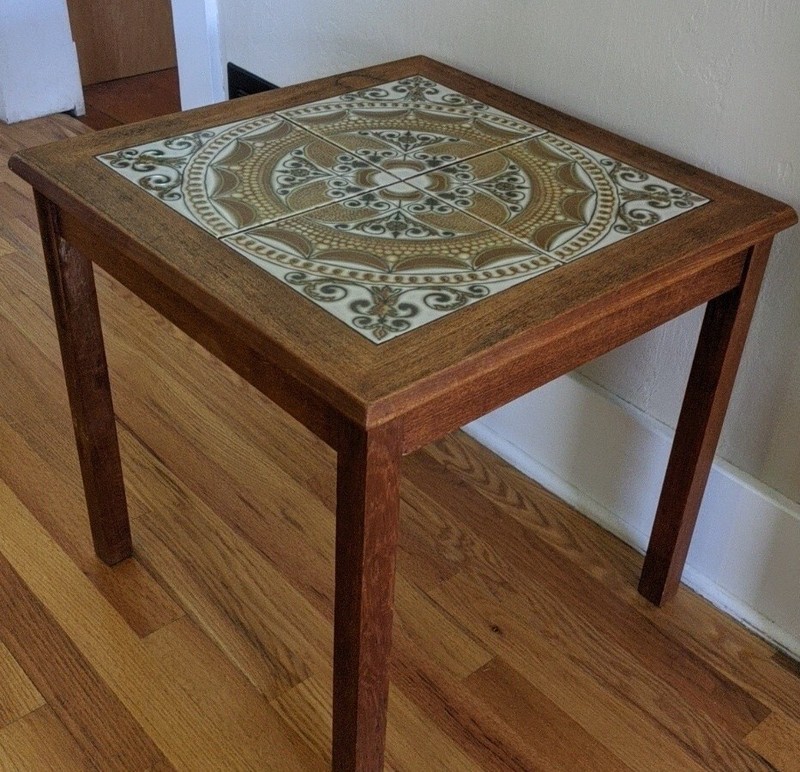 Vintage Mid Century Mod Made In Denmark Teak Wood And Tile 20" End Table. gallery