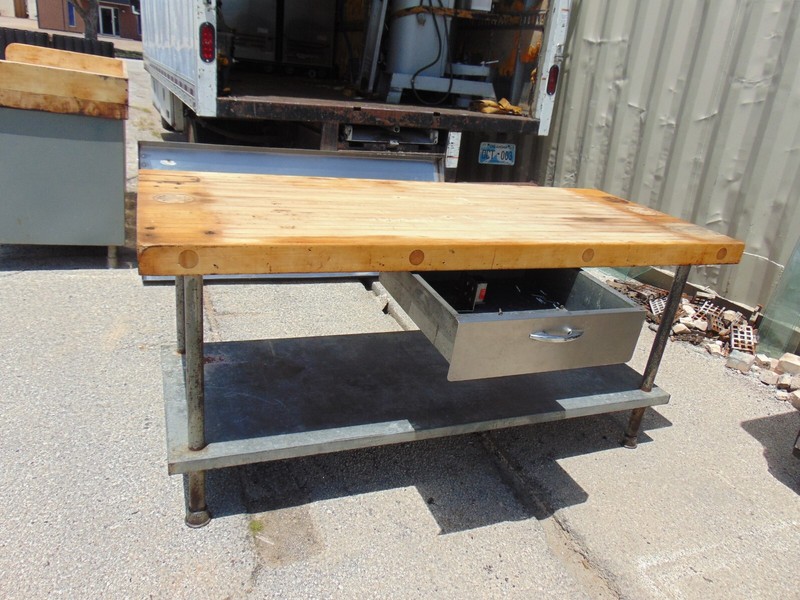 Vtg Industrial Chef Butcher Block Island Stainless WorkStation Table 72x30 gallery