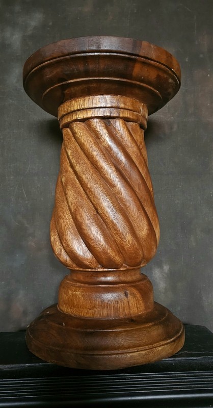 Antique Vintage Heavy Solid Wood Barley Twist Pillar Display Stand